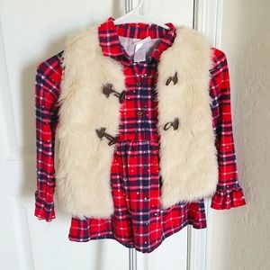 Little Lass Red Plaid w/ Faux Fur Vest (Girls Size 6)